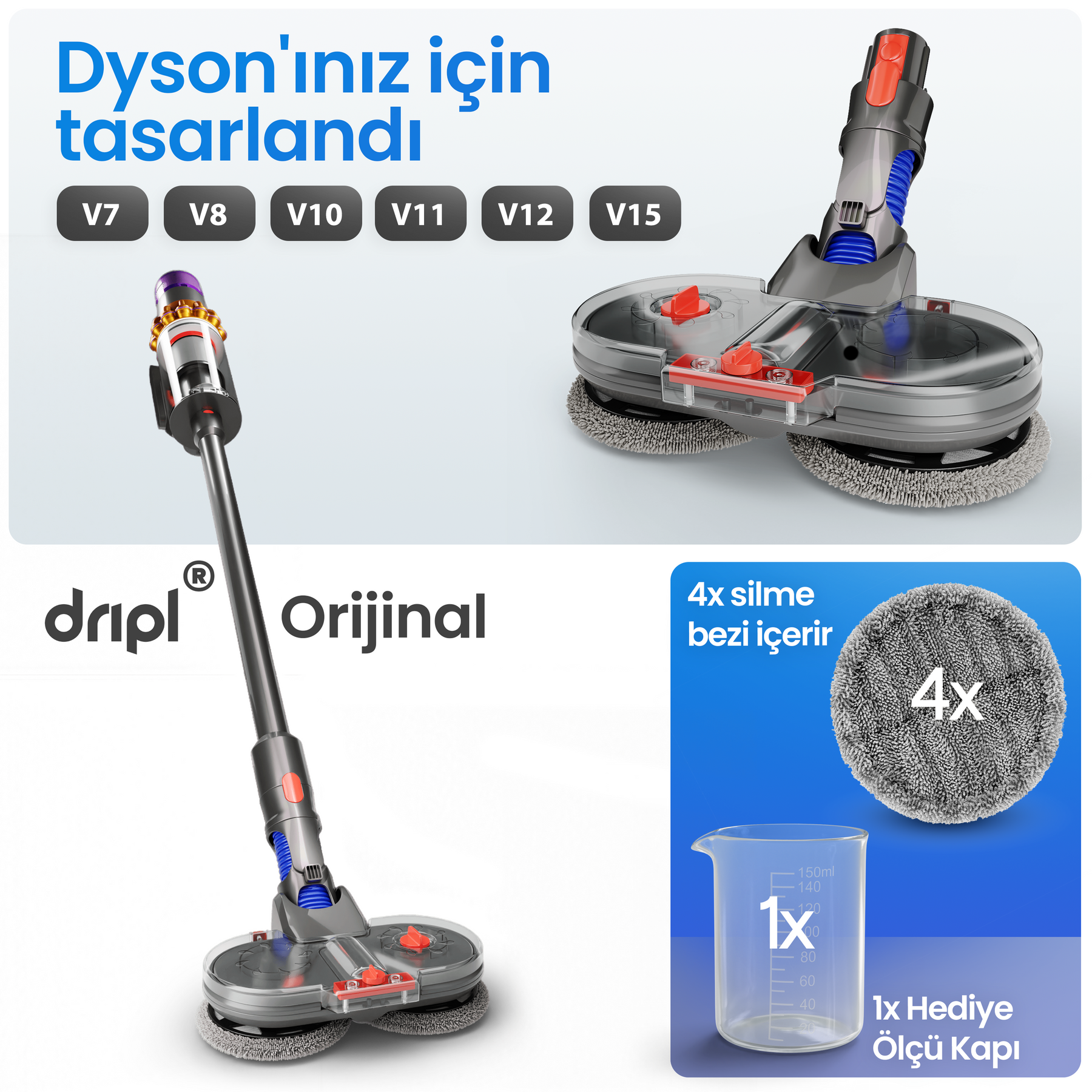 Dyson için uygun elektrikli paspas aparatı (4 paspas pedi dahil)