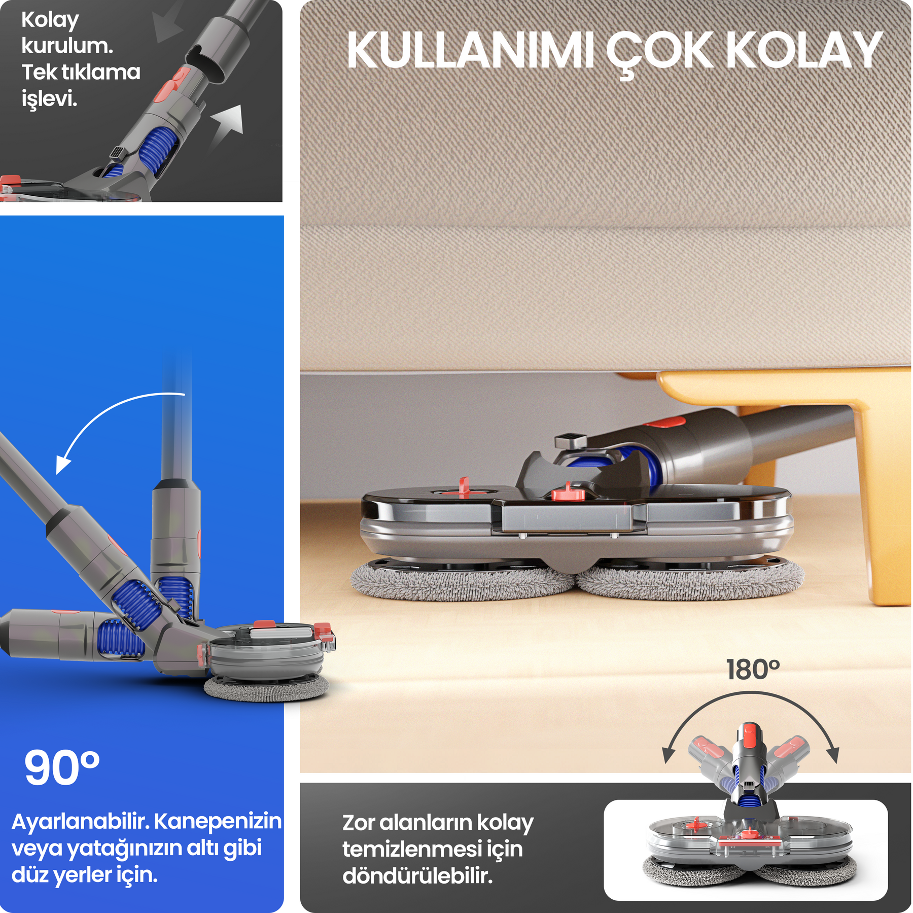 Dyson için uygun elektrikli paspas aparatı (4 paspas pedi dahil)